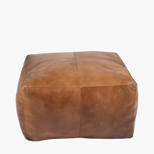 Natural Tan Leather Square Pouffe