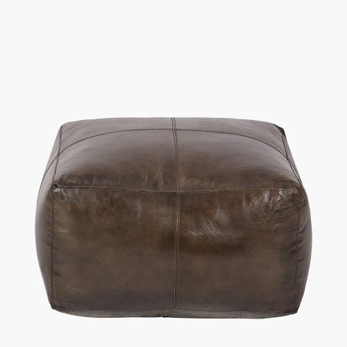 Matteo Peppercorn Leather Square Pouffe