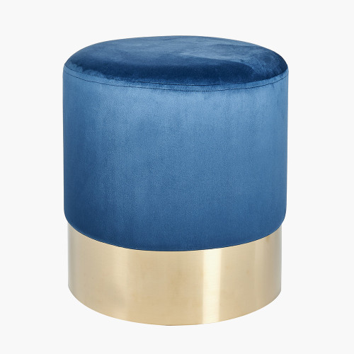 Juliana Sapphire Blue Pouffe with Gold Base