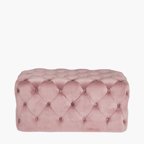 Seraphina Blush Pink Velvet Buttoned Rectangle Ottoman