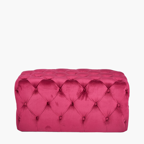 Seraphina Raspberry Velvet Buttoned Rectangle Ottoman