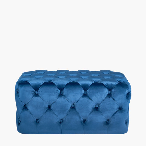 Seraphina Sapphire Blue Velvet Buttoned Rectangle Ottoman