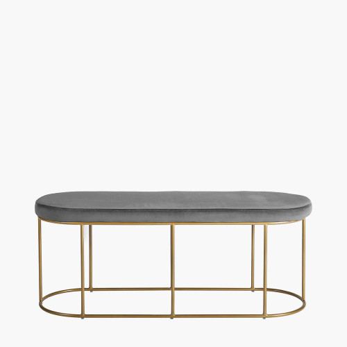 Nino Dove Grey Velvet Bench with Gold Metal Frame