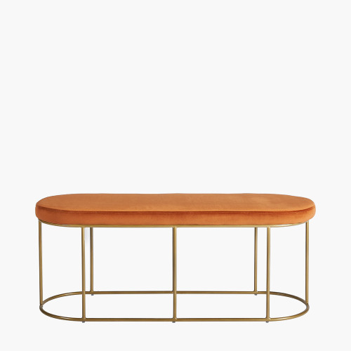 Nino Tobacco Velvet Bench with Gold Metal Frame