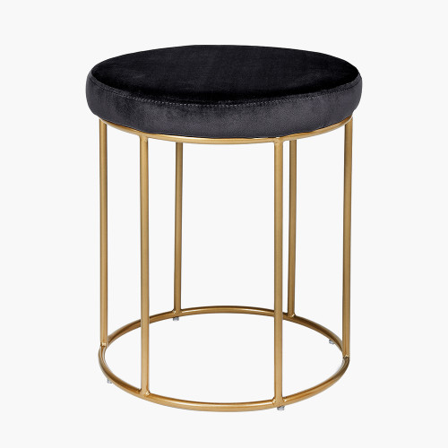 Verena Black Velvet Stool with Gold Metal Frame