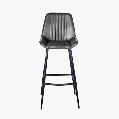 Angelo Steel Grey Leather and Iron Retro Bar Stool