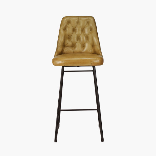 Camillo Mustard Leather & Iron Bar Stool