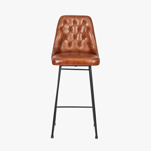 Camillo Vintage Brown Leather Diamond Back Bar Stool