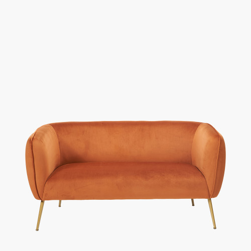 Lucca Tobacco Velvet Sofa with Gold Legs