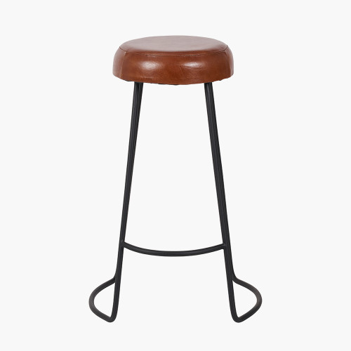 Cosimo Brown Leather Button Bar Stool