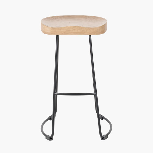 Laselle Ash Wood & Black Metal Bar Stool