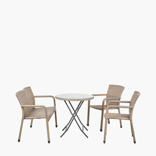 tobs Gry Rattan Bench & Two chair Bistro Set