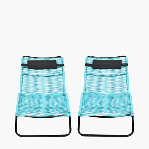 Blue PU Rio Set of 2 Sun Loungers