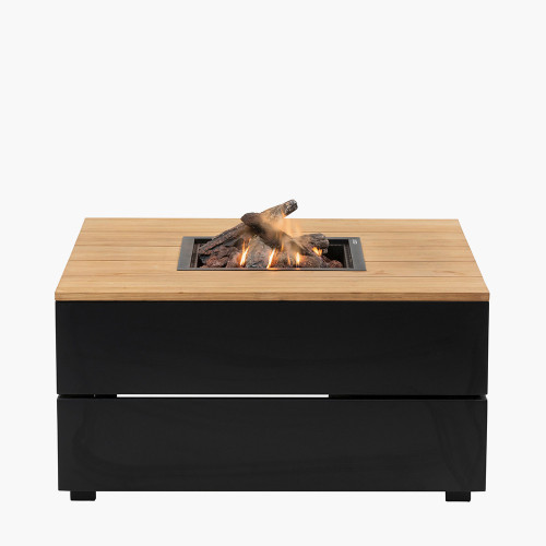 Cosipure 100 Square Fire Pit Black and Teak