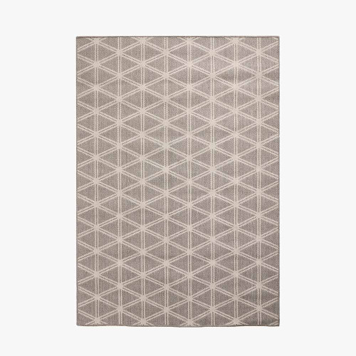 Indoor Outdoor Polypropylene Silver Grey and White Geometric Design Rug