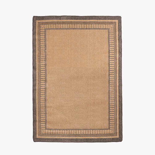 Indoor Outdoor Polypropylene Natural and Black Border Design Rug