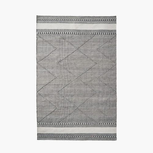 Indoor Outdoor Recycled PET Yarn Grey and White Plaited Stripe Design Rug