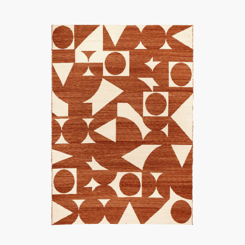 Indoor Outdoor Terracotta/Ivory Geo Rug