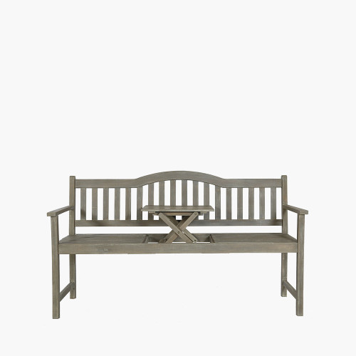 Antique Grey Acacia Wood Bench with Pop Up Table