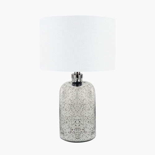 Ophelia Small Mercurial Glass Table Lamp Base with Lino 30cm White Self Lined Linen Drum Lampshade