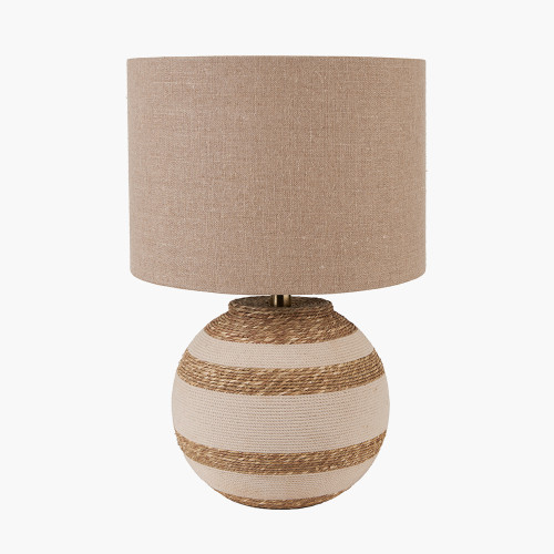 Talalla Cream and Natural  Sea Grass Round Table Lamp with Edward 35cm Natural Linen Cylinder Shade