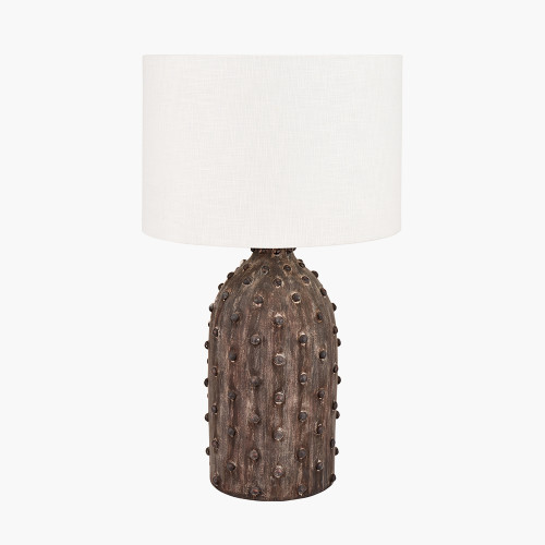 Kali Textured Dot Grey Stoneware Table Lamp Base with Lino 30cm White Self Lined Linen Drum Shade