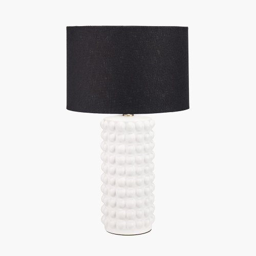 Sohan White Bobbled Ceramic Tall Table Lamp Base with Lino 40cm Black Self Lined Linen Drum Shade