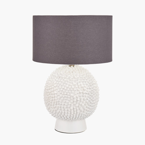 Wrenley Cream Ceramic Sea Urchin Table Lamp Base with Henry 35cm Grey Handloom Cylinder Shade