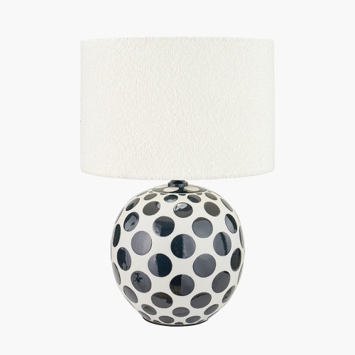 Larisa Black Polka Dot Ceramic Table Lamp Base with Rouen 35cm White Boucle Cylinder Shade