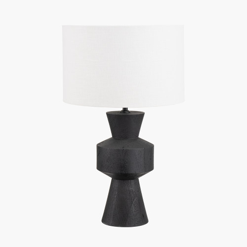 Koa Black Mango Wood Contemporary Table Lamp Base with Lino 35cm White Self Lined Linen Drum Shade