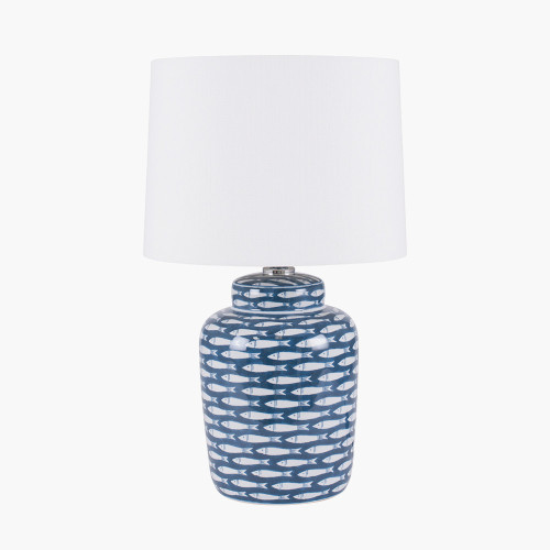 Blue and White Fish Detail Ceramic Table Lamp