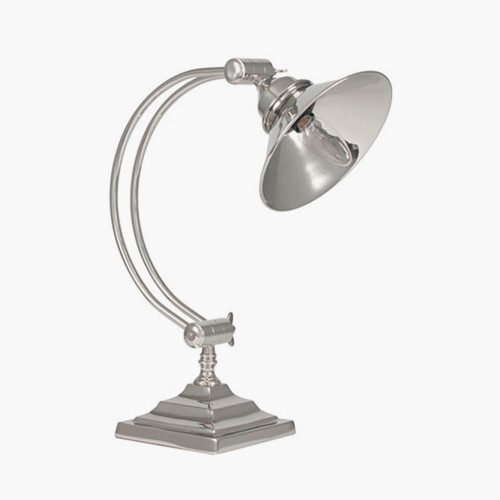 Nickel Metal Arched Arm Task Table Lamp