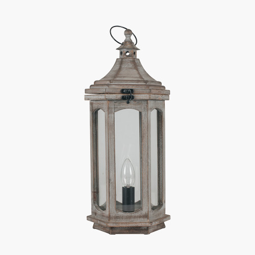 Grey Antique Wood Lantern Table Lamp 