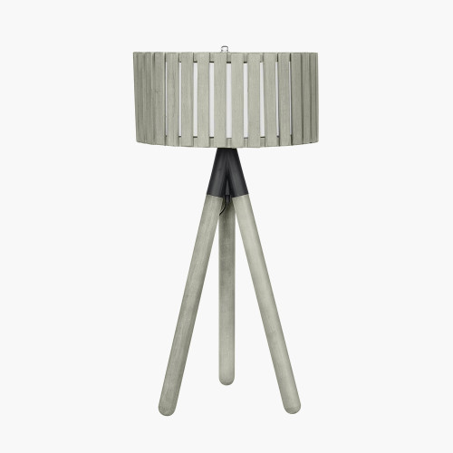 Slatted Antique Wood Tripod Table Lamp 