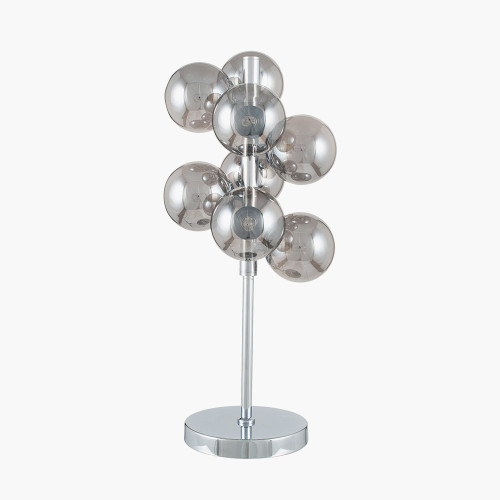 Smoke Glass Orb and Chrome Table Lamp