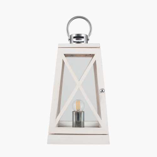 White Wash and Chrome Lantern Table Lamp