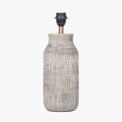 Grey Wash Wood Textured Bottle Table Lamp