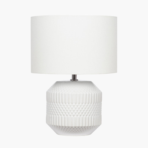 White Embossed Geo Ceramic Table Lamp