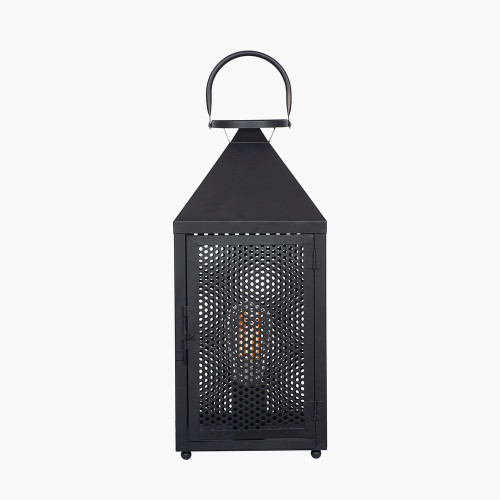 Matt Black Metal Punched Lantern Table Lamp