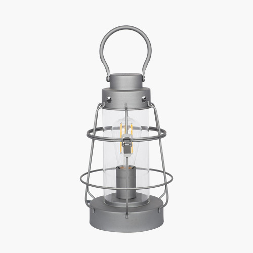 Grey Metal & Clear Glass  Oil Lantern Table Lamp