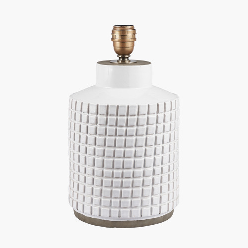 Malone Textured White Squares Design Stoneware Table Lamp