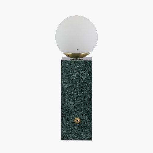 Émile Orb Glass Shade, Brushed Brass Metal and Green Marble Table Lamp