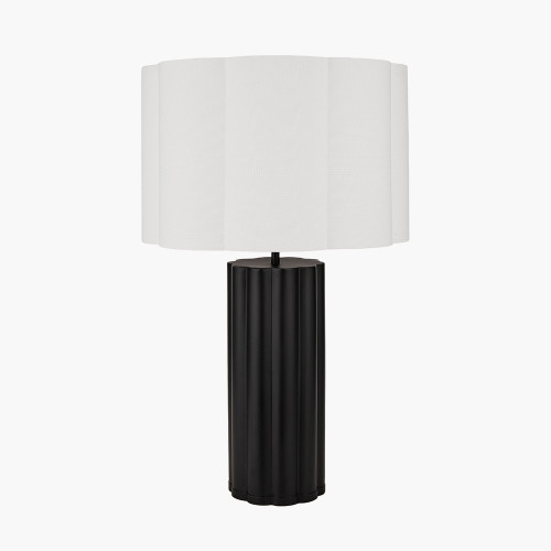 Petula Black Metal Scallop Table Lamp with Bloom 45cm White Handloom Scalloped Cylinder Shade