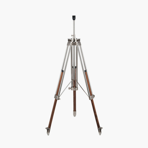 Nickel and Wood Tripod Floor Lamp