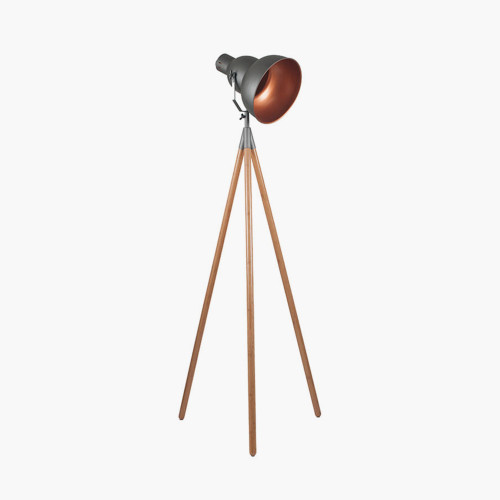 Grey Metal & Natural Wood Tripod Floor Film Light