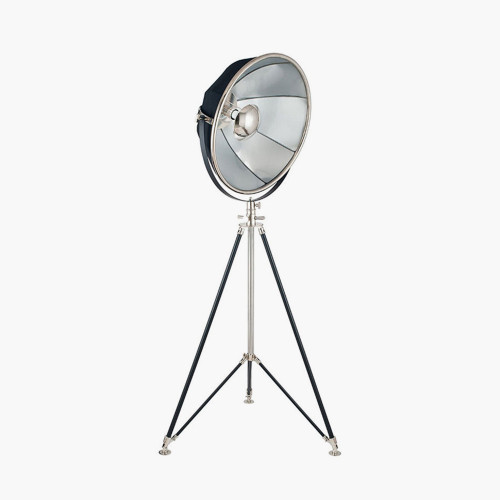 Black and Silver Metal Tripod Floor Lamp