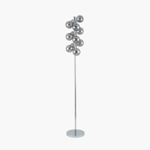 Smoke Glass Ball and Chrome Floor Lamp