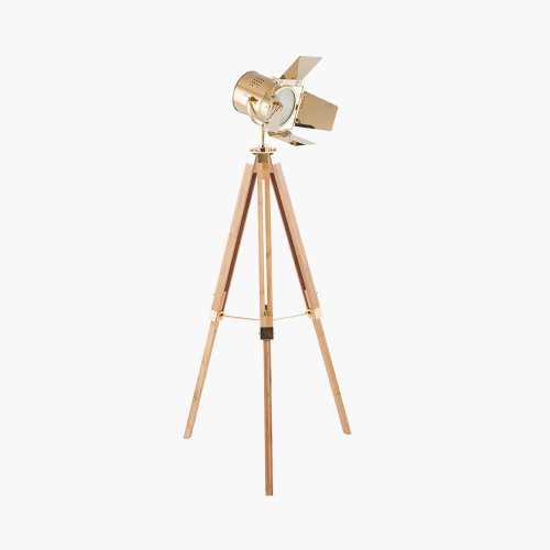 Gold and Natural Tripod Floor Lamp