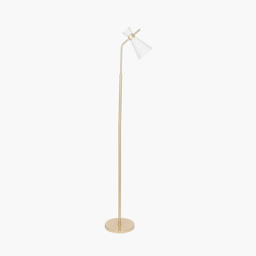 White Glass and Gold Metal Waisted Floor Lamp