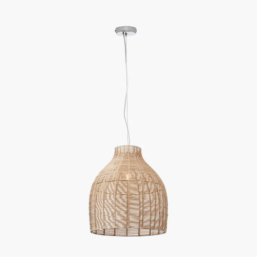 Caswell Natural Rattan Cloche Pendant with Brushed Chrome Ceiling Fitting E27